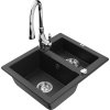 Mexen Carlos žulový drez 1,5-komorový s kuchynskou batériou Savita, čierny/strieborný metalik - 6518-73-672601-00
