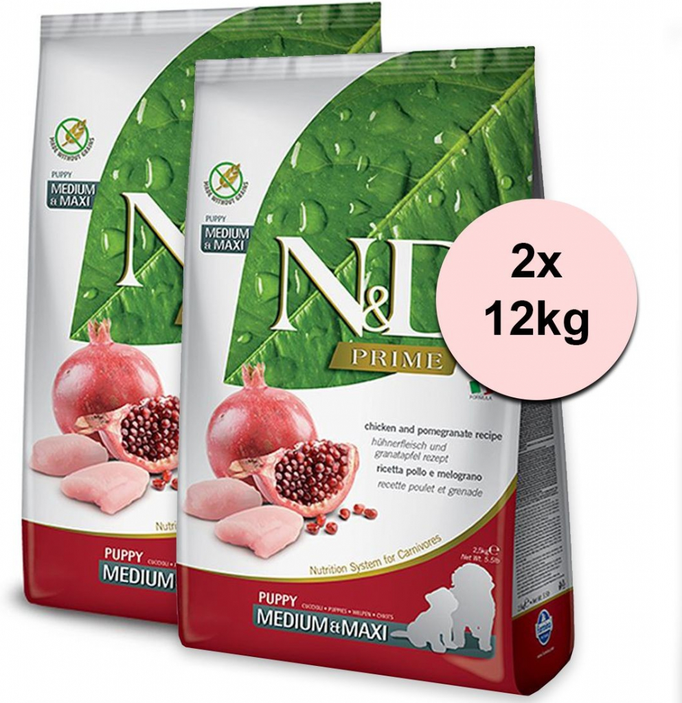 N&D dog PRIME Adult Medium & maxi chicken & pomegranate 2 x 12 kg