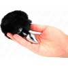 Kink - stainless steel plug 7 x 3 cm with black faux fur rabbit tail 8 cm