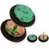 Šperky eshop - Fake plug do ucha, akrylový, tmavozelený podklad, olejové škvrny PC20.26