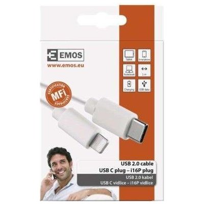 SM7015W Nabíjecí a datový kabel USB-C 2.0 / Lightning MFi, 1 m, bílý EMOS