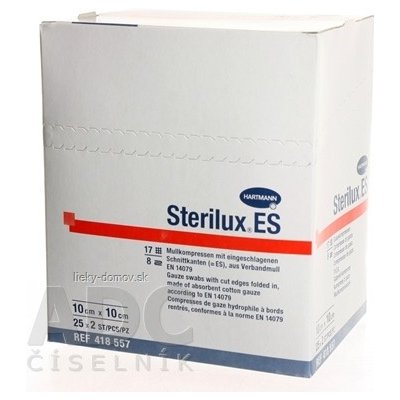 STERILUX ES kompres sterilný so založenými okrajmi 17 vlákien 8 vrstiev (10cmx10cm) 25x2 (50 ks)