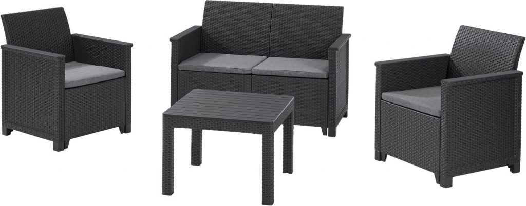 KETER EMMA 2 SEATER SOFA SET SMOOTH ARMS WITH CLASSIC TABLE antracit/sivá