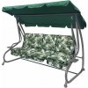RAMIZ Záhradná hojdačka polohovateľná 2v1, vzor kvety, pre 4 osoby, zelená s listami