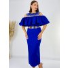 Dámske spoločenské šaty s volánovými rukávmi a opaskom pre moletky - modré - 48