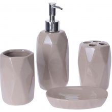 Bathroom Solutions Sada kúpeľňových doplnkov Dolomit béžová s chrómovými prvkami 4 ks