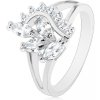 Šperky eshop - Prsteň s lesklými rozdelenými ramenami, číra zirkónová vetvička a vlnka AC18.06 - Veľkosť: 57 mm