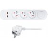 Solight PP113PD20, predlžovací prívod 3 zásuvky, USB A+C 20W PD, 5m, 3 x 1mm2, biely, vypínač PP113PD20