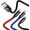 Baseus CAMLT-BSY01 Three Primary Colors 3v1 USB - micro USB / Lightning / USB-C nylonový opletený 3,5A, 1,2m, černý