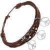 Šperky eshop - Náramok zo šnúrok, hnedá farba, strieborné guličky a prívesky - znak mieru SP91.27