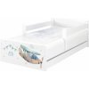 Detská posteľ Max XXL Lietadlá 200x90 cm - Biela - 1x krátka + 1x dlhá zábrana so šuplíkom