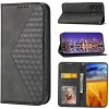 Peňaženkové kožené puzdro CUBIC GRID na Motorola Moto G42 - Čierna