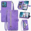 Peňaženkové kožené puzdro Flower Zipper na Motorola Edge 40 Neo - Fialová