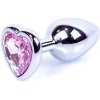 Boss Series Jewellery Silver Heart Plug Rose - strieborný análny kolík s drahokamom v tvare srdca 7 x 2,7 cm