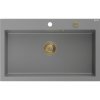 Mexen Elix, 1-korový granitový drez 800 x 500 mm, šedá, zlatý sifón, 6527801005-71-G
