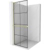 Mexen Kioto+ L, sprchová zástena Walk-In s poličkou a vešiakom 80 x 200 cm, 8mm číre sklo čierny vzor, zlatý matný profil, 800-080-123-55-77