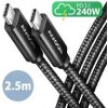 AXAGON BUCM2-CM25AB, CHARGE kabel USB-C USB-C, 2.5m, Hi-Speed USB, PD 240W 5A, ALU, oplet, černý