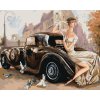 Maľovanie podľa čísel Dáma pri retro aute, 80x100 cm, bez rámu a bez vypnutia plátna (6043522)