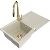 Mexen Cesar, 1-komorový granitový drez 775x470x190 mm a drezová batéria Savita, béžová, 6514-69-672601-50