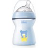 Chicco Naturalfeeling Plastová fľaša 250ml, silikónový cumel, stredný prietok 2+, modrá