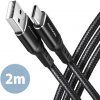 Axagon BUCM-AM20AB USB-C USB-A, USB 2.0, 3A, ALU, opletenie, 2m, černý