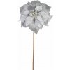 Kvet MagicHome Vianoce, Poinssetia, strieborná, stonka, 38 cm, veľkosť kvetu: 24 cm
