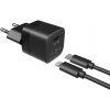 Set síťové nabíječky FIXED Mini s USB-C výstupem a USB-C/Lightning kabelu, podpora PD, 1 metr, MFI, FIXC20M-CL-BK