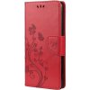Peňaženkové kožené puzdro BUTTERFLY na Xiaomi Redmi Note 10 5G - Červená