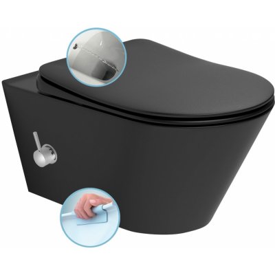 Sapho AVVA závesná WC misa Rimless,integrovaná batéria a bidetová spŕška 35,5x53 cm,čierne SPH 100315-110
