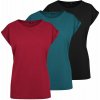 Build Your Brand Set 3 ks: Dámske tričko s ohrnutými rukávmi - Čierna / teal / vínová | 2XL