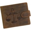 Hnedá pánska kožená peňaženka so zapínaním zverokruh Váhy