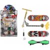 Teddies Sada skateboard šroubovací koloběžka prstová waveboard plast s doplňky mix druhů na kartě 16x30cm