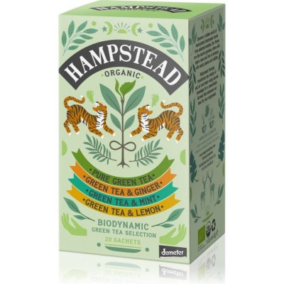 Hampstead Tea London Green Tea Selection Pure Green + Green Tea & Ginger + Green Tea & Mint + Green Tea & Lime