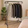 Stojanový vešiak na oblečenie s policou na topánky 148cm čierny (Praktický kovový vešiak pre domácnosť, predsieň aj šatník)
