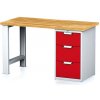 Alfa 3 Dielenský pracovný stôl MECHANIC I, pevná noha + dielenský box na náradie, 3 zásuvky, 1500 x 685 x 880 mm, červené dvere