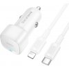 Rýchla nabíjačka do auta Borofone BZ34A Cloud USB-C PD 20W + dátový kábel Lightning biela