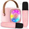 PRENOSNÝ REPRODUKTOR SADA PRE KARAOKE BLUETOOTH 2 MIKROFÓNY USB JACK PINK