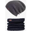 Doke Set Merino háčkovaná čiapka Anthracite a háčkovaný nákrčník black