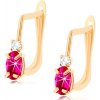 Šperky eshop - Zlaté náušnice 585 - tmavoružový rubínový ovál, zirkónik čírej farby S2GG94.13