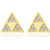 Šperky eshop - Zlaté 375 náušnice - lesklý trojuholník s tromi menšími trojuholníkmi vo výreze, drobné zirkóny S4GG245.01