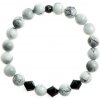Glosery náramok s lesknúcimi krištáľmi Swarovski®, howlite 8mm Farba: čierna, Obvod zápästia: M 17 cm