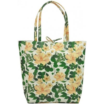 Barebag kožená dámska veľká kabelka s motívom kvetov zelená