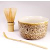 Set na čaj MATCHA biely (miska CHAWAN, metlička CHASEN a naberačka CHASHAKU)