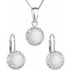 Súprava šperkov so syntetickým opálom a kryštálmi Swarovski náušnice a prívesok biele okrúhle 39160.1