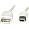 Kábel USB 2.0 A-MINI-B 5pin M/M 3m, High Speed, biely