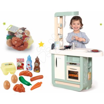 Smoby 310900-5 set tyrkysovo-zelená kuchynka Cherry Kitchen so zvukmi a Écoiffier potraviny Bubble Cook