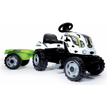 Smoby Traktor pre deti šliapací Farmer XL Kravička s prívesom bielo-čierny