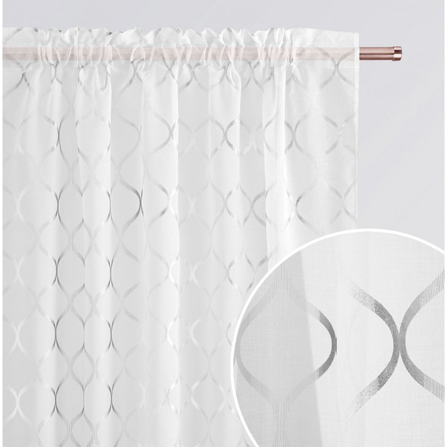 Záclona biela so strieborným motívom CARRIE a riasiacou páskou Šírka 140 cm | Dĺžka 260 cm biela