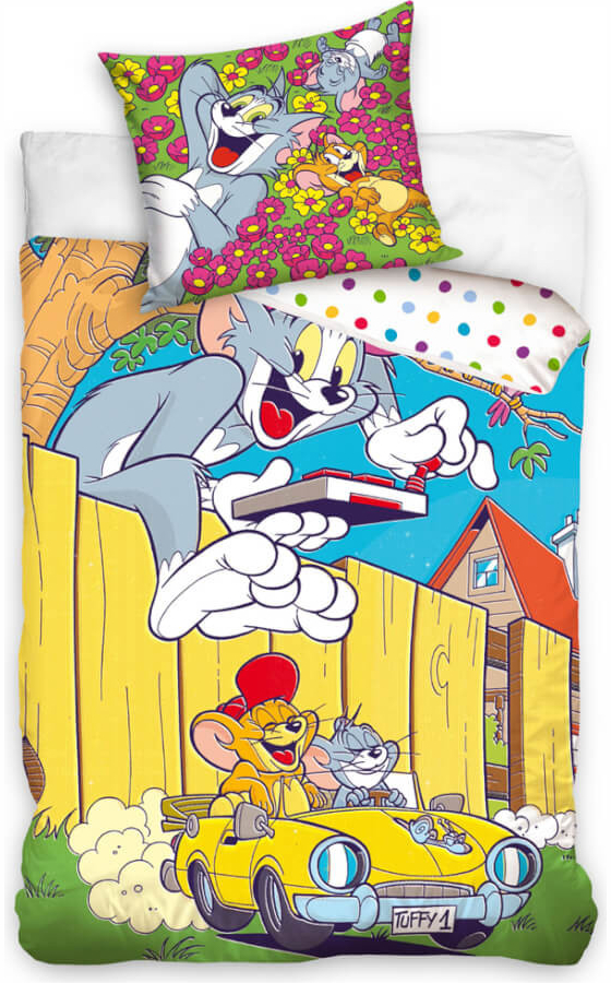 Carbotex bavlna obliečky Tom a Jerry v žltom kabriolete bavlna Renforcé 70x90 140x200