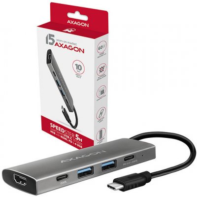 AXAGON HMC-5G2, USB 3.2 Gen 2 10 Gb/s hub, porty 2x USB-A, 2x USB-C, HDMI, PD 60W, kabel USB-C 13cm HMC-5G2